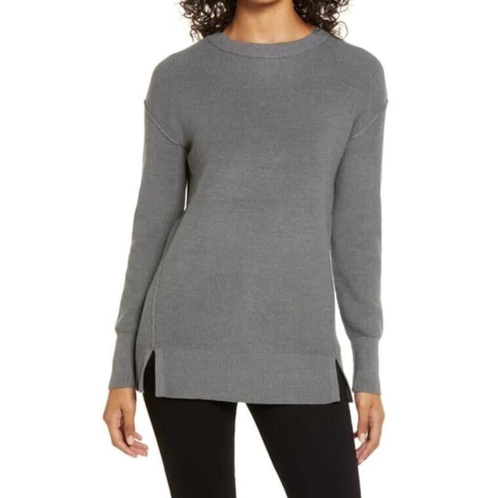 Caslon Women's Crewneck Rib Sweater in Grey Dark Heather Small MSRP $59